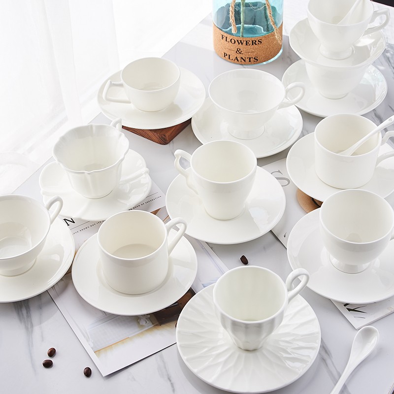 纯白骨瓷咖啡杯家用陶瓷r简约欧式小奢华下午茶咖啡杯碟定印制log