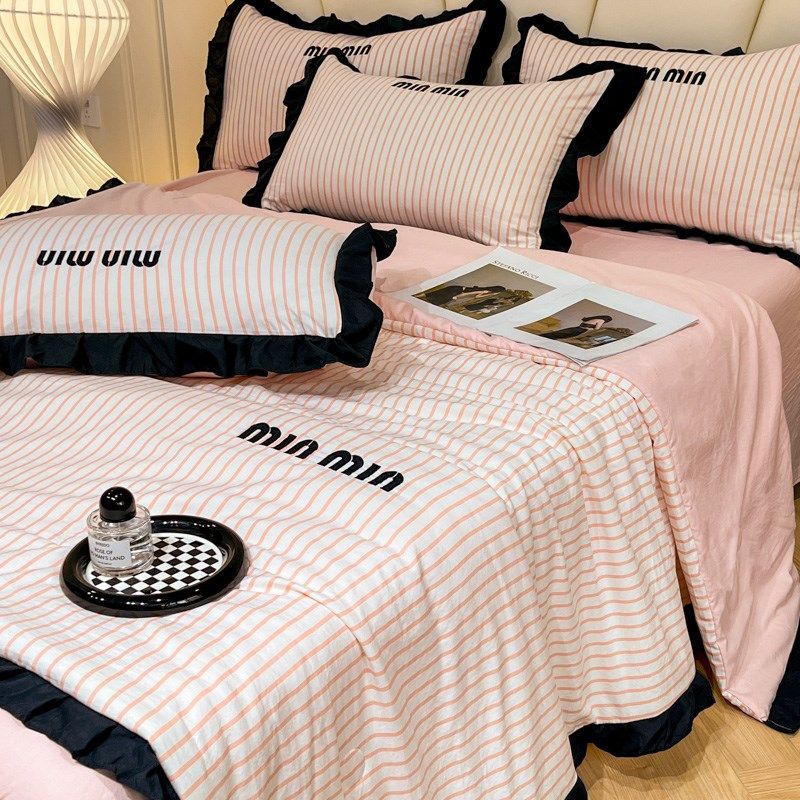 少女心水洗棉夏凉被四件套床笠款C可机洗公主风空调被双人冷气被