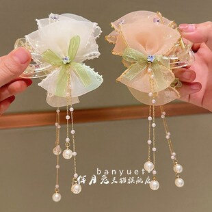 汉服头饰儿童f抓夹后脑勺超仙蝴蝶结发夹女孩古风流苏发饰2024新