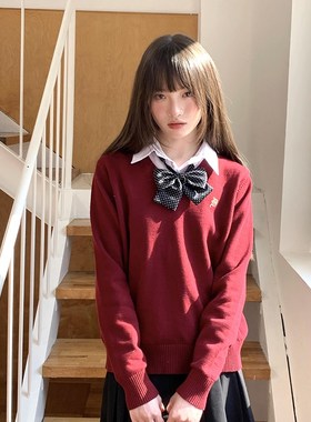 东京岁时记jk红色新年针织衫套头毛E衣外套女春秋款纯棉上衣灰野