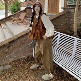 大码女装2024胖妹妹秋季显瘦三件套韩版拼M接衬衫+马甲+休闲花苞