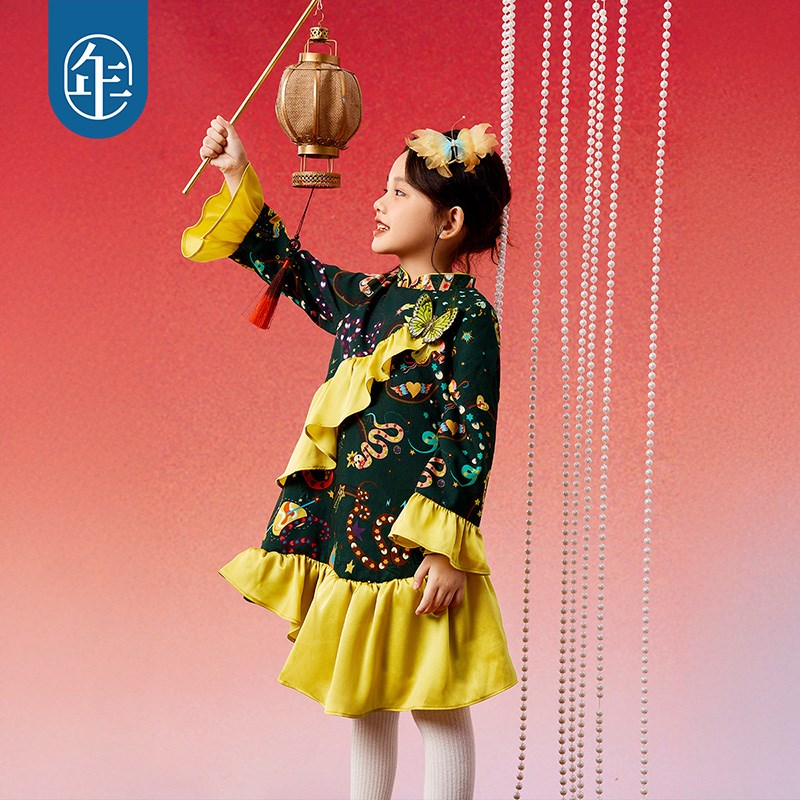 年衣童装旗袍连衣裙女o童秋冬中式国风长袖公主裙子儿童表演服礼