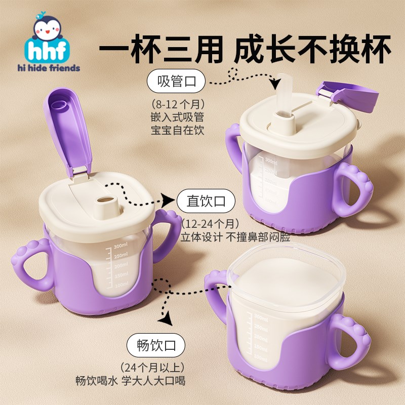 儿童饮水杯宝宝牛奶杯吸管直饮奶瓶1-2岁以上防摔刻度.喝水学饮杯
