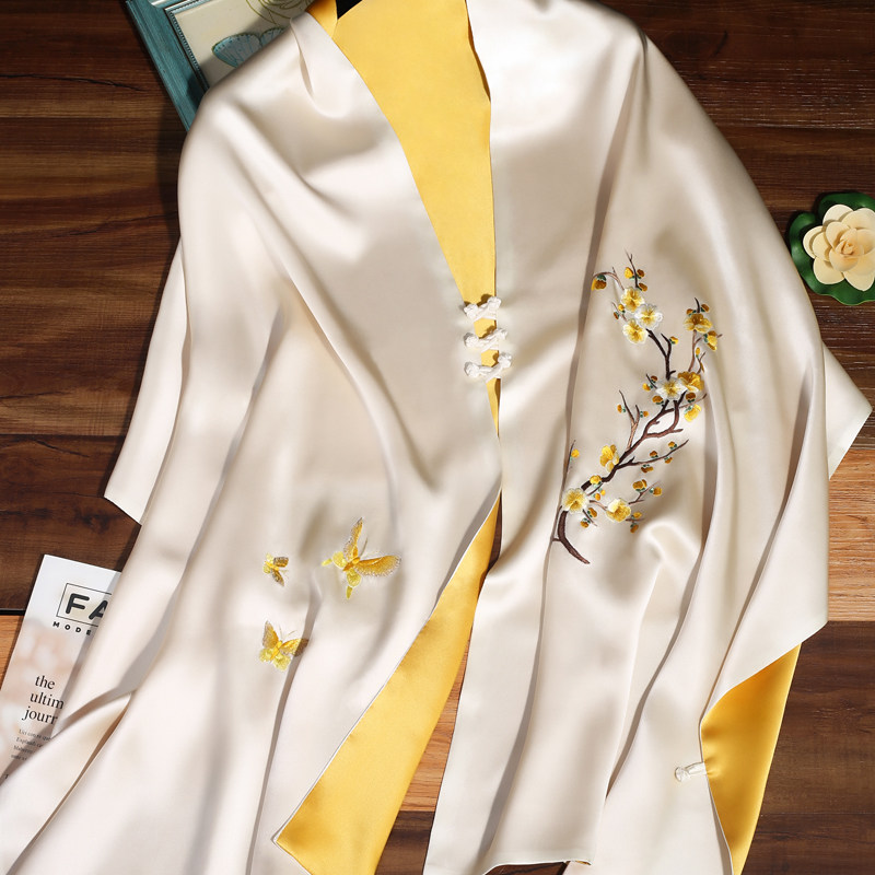 披肩丝巾女春秋冬季苏绣真丝桑蚕丝旗袍礼服O外搭披风高端妈妈围