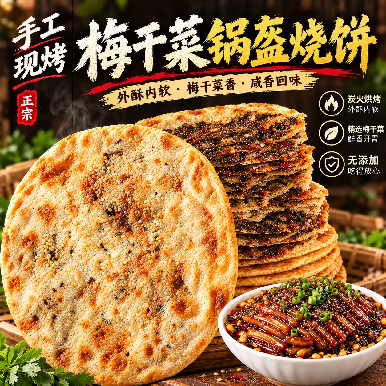梅干菜锅盔梅菜扣肉黄山烧饼官方旗舰店开袋即食休闲零食早餐小吃