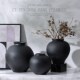 新中式 饰品 侘寂黑色粗陶罐陶瓷花瓶摆件复古插花器纹理磨砂陶制装
