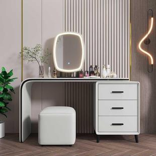 意式 轻奢木梳软妆台简约现代灯皮质体白实HDX色奶油风梳妆台带化