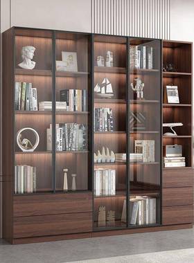 3r轻奢书柜体带玻璃门实景木玻柜书柜一靠墙现75517璃代简约办公