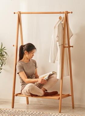 全实木挂衣架卧室落衣帽架地立式客厅多功收纳能折叠架挂衣95075