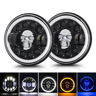 厂家7寸越野车大灯野改装配件越车新头款人骷髅车灯7寸牧马牧马大