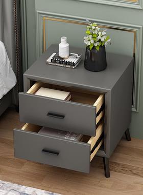 2I木床头柜简实约现床代轻奢XMJ004家用皮质小户型储物收柜超窄卧