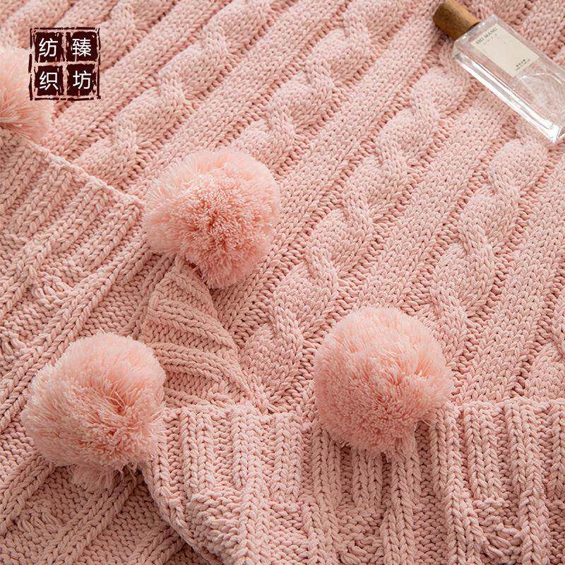 璃茉复古雪尔麻花大毛球尼针织盖毯外休闲毯X210003办户公用毯居