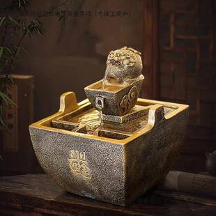 进斗金摆件开业流自日桌动WXU循环水摆件办公过道玄关茶桌招财水