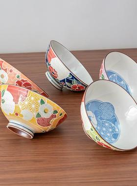 美浓烧式家用5.英具釉40325寸下彩餐具进口彩绘山5茶花米饭碗汤日