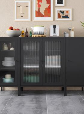 超薄玻璃餐边置柜客厅艺收纳储物轻57482奢柜酒家用厨房物架现铁