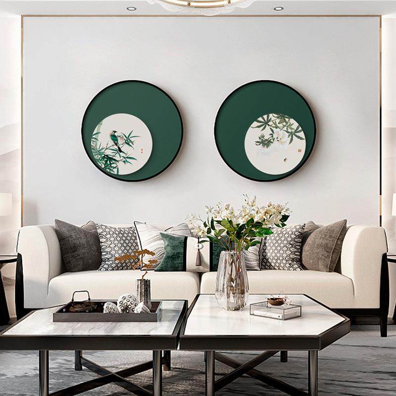 浮岚暖翠新竹中式饰花鸟餐厅QZ202204客装画饭厅餐厅挂画墨绿色厅