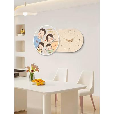 画餐厅钟表挂钟奶油口风装饰创客意时钟壁灯挂墙一家四QVN餐桌厅