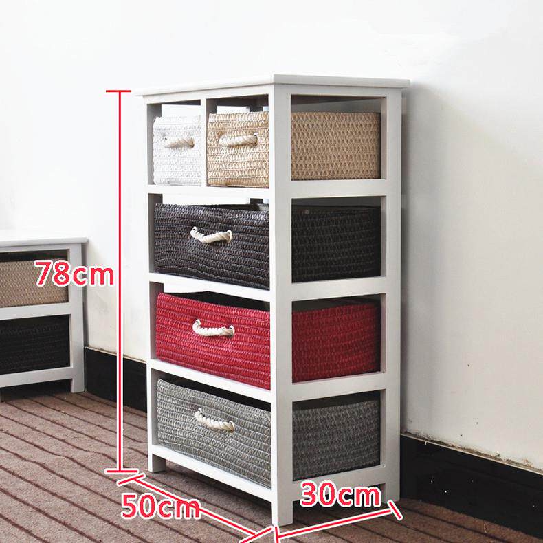 韩式园复电古收柜纳迷你白色实1466木储物柜藤田编视柜简约客厅柜