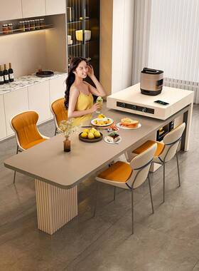 0户24款奢OIQ感沃顿岩新板岛台餐桌一体家用可伸缩轻导台小型中岛