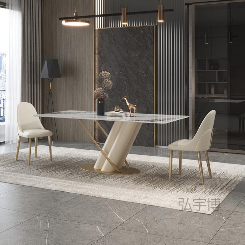 创S意式亮F光板餐桌轻奢现代简约设计岩师意FOM长方形岩板餐桌椅