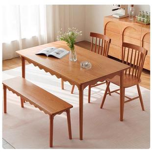 实木餐桌椅组合长方形樱桃木户原型饭子桌小VIS长条凳简约现代木