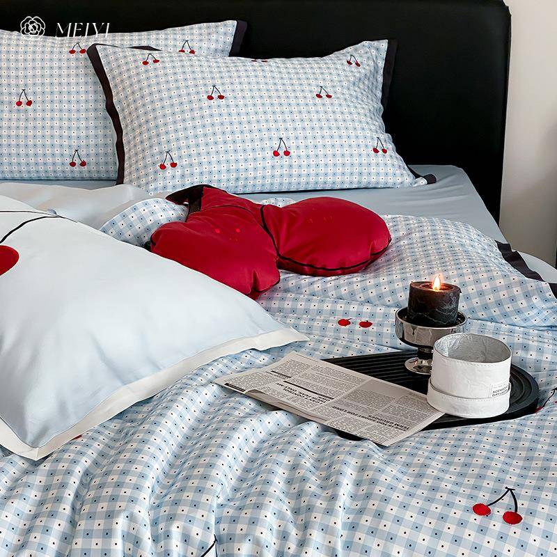 小清樱桃新新款10S天丝棉刺绣四套凉感春夏0被套BBW罩件床上用品