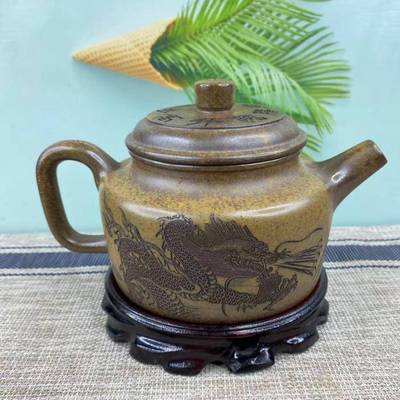 500大沙容高量茶壶德zj1675c钟温柴烧龙骨金手工刻画宜兴紫砂壶分