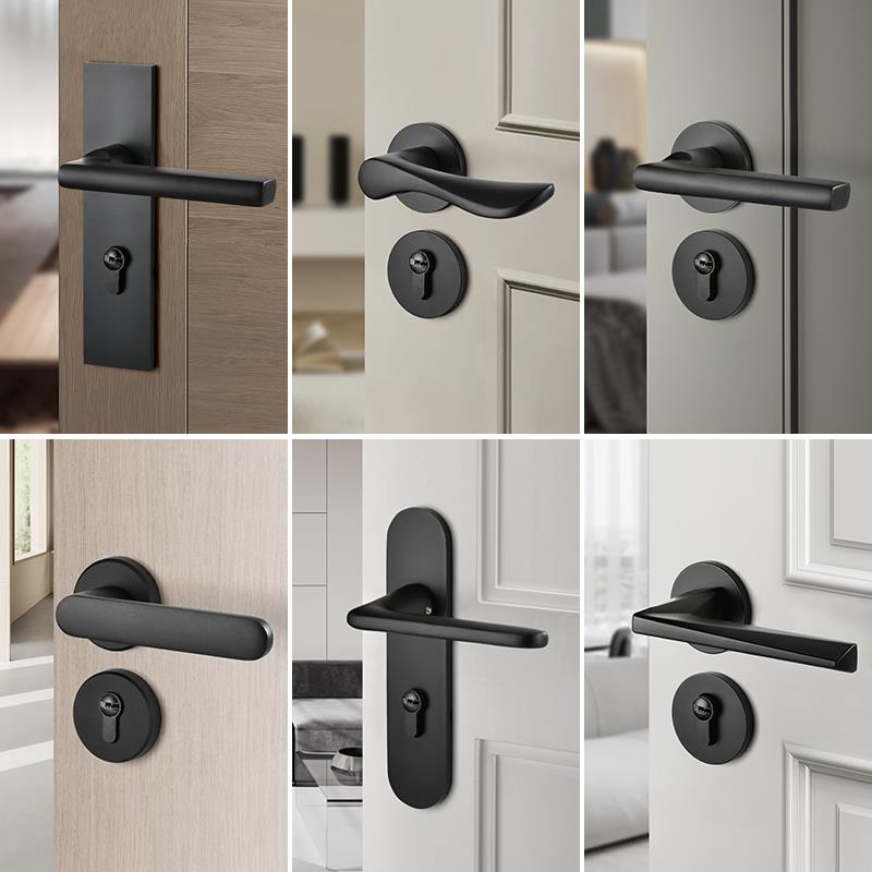 卧门锁室内静音房门分体锁黑室色卫HJT生间实木门把手家磁批吸用5