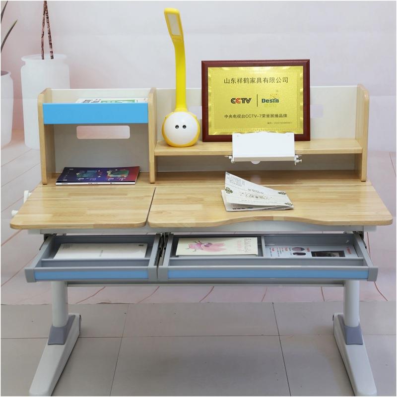 可升降POW儿童习桌眼椅加粗桌腿手摇胶升降橡木桌面实学木护习桌