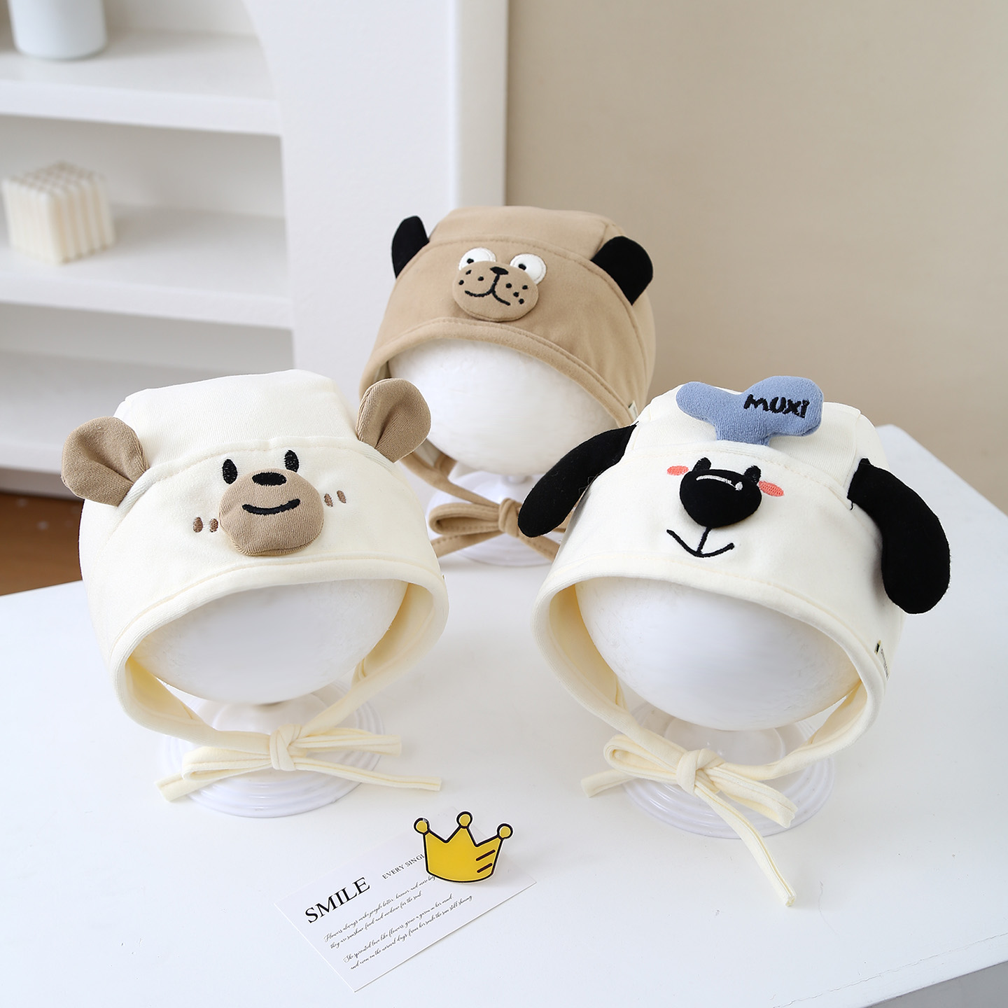 婴儿帽子春秋季纯棉护耳帽男童女宝宝可爱小狗防风护囟门小月龄薄