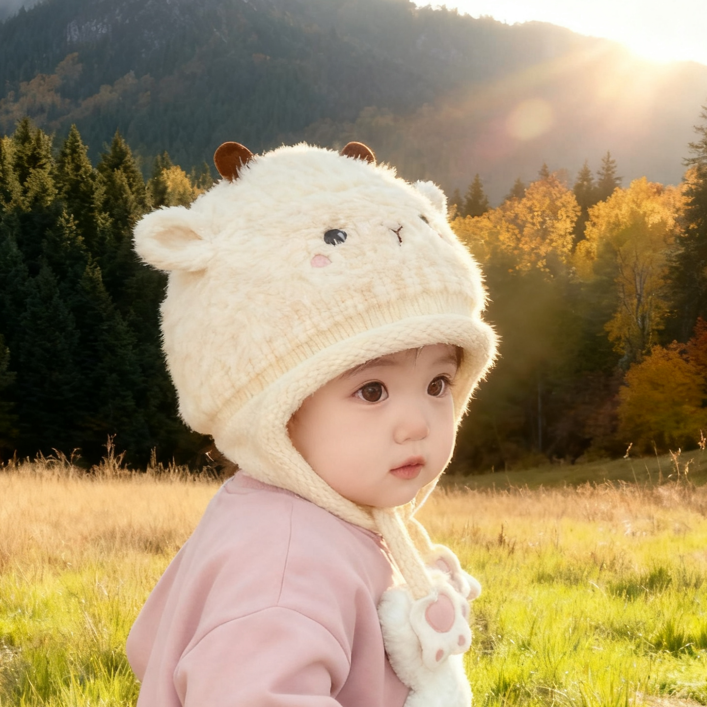 儿童帽子秋冬季保暖加厚针织护耳毛绒帽男孩女宝宝出游防风毛线帽