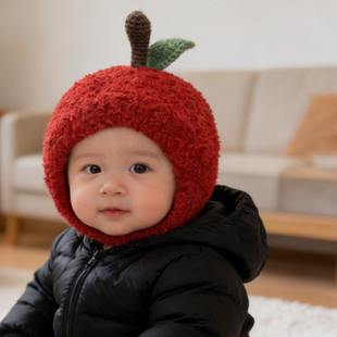 【成品】婴儿帽子秋冬季男宝宝女针织毛线帽婴幼儿保暖苹果护耳帽