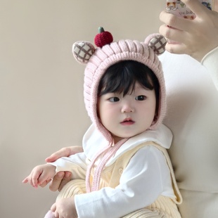 婴幼儿帽子秋冬季保暖针织毛线帽女宝宝小月龄防风加厚可爱公主帽