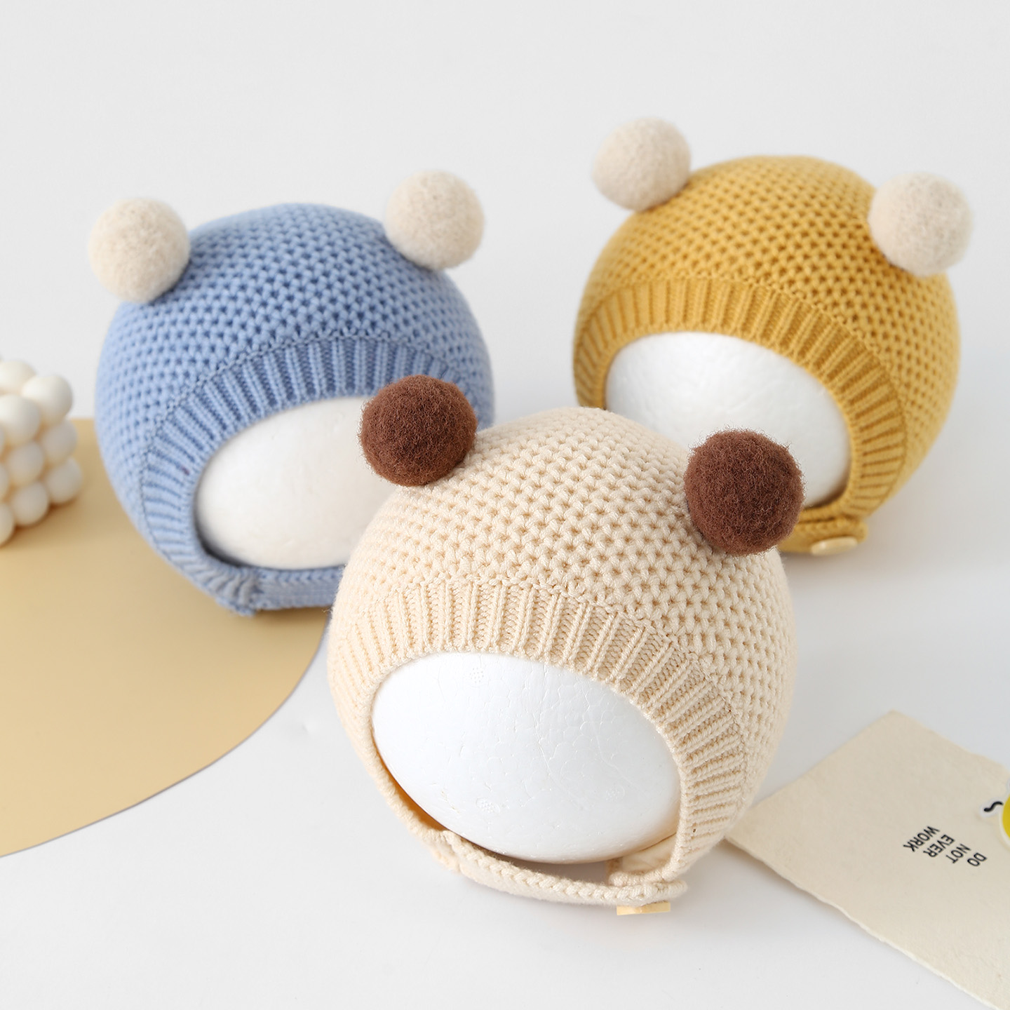 婴儿帽子秋冬季保暖加厚针织毛线帽男女宝宝小月龄可爱加绒护耳帽