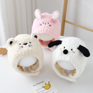 婴儿帽子秋冬季男女宝宝毛绒帽婴幼儿针织帽加厚保暖护耳帽套头帽