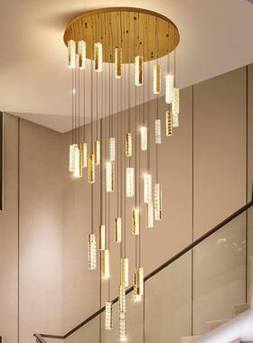 客厅大吊灯复式楼别墅旋转楼梯灯水晶长吊灯创意跃层楼轻奢吊灯具