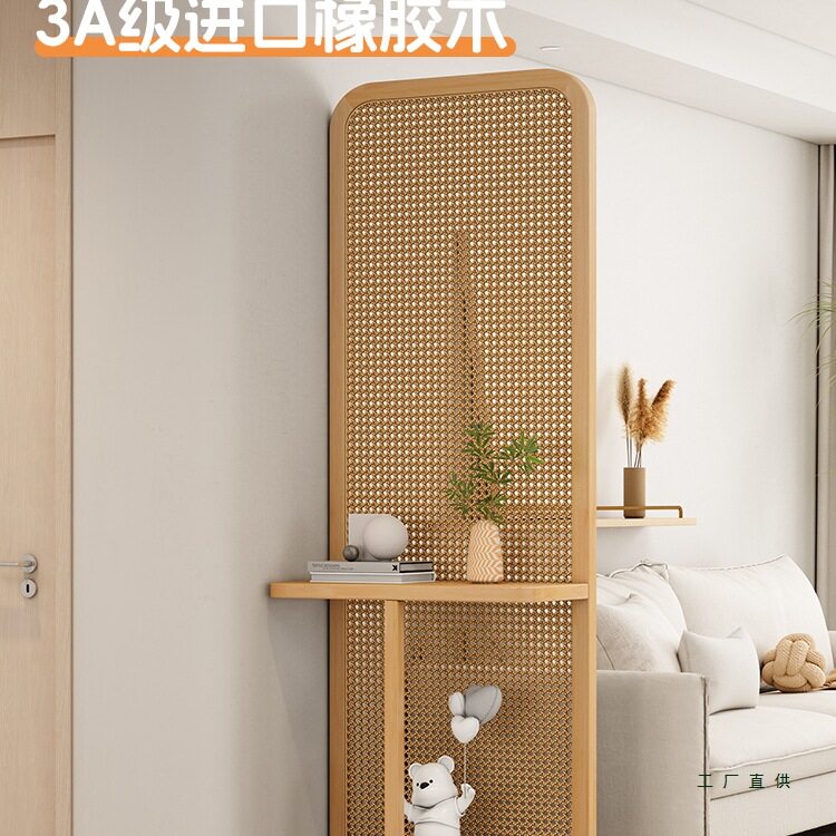 实木藤编屏风隔断客厅置物家用2025新款入户玄关卧室移动落地座屏
