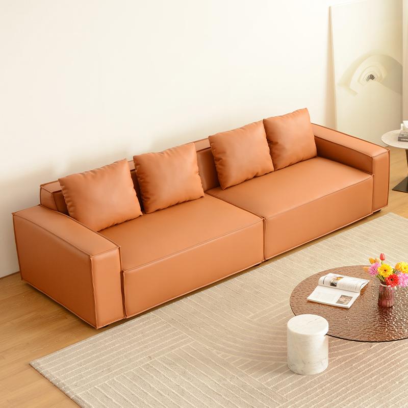 网红豆腐块小户型直排意式极简沙发客厅组合三人位超纤皮真皮沙发