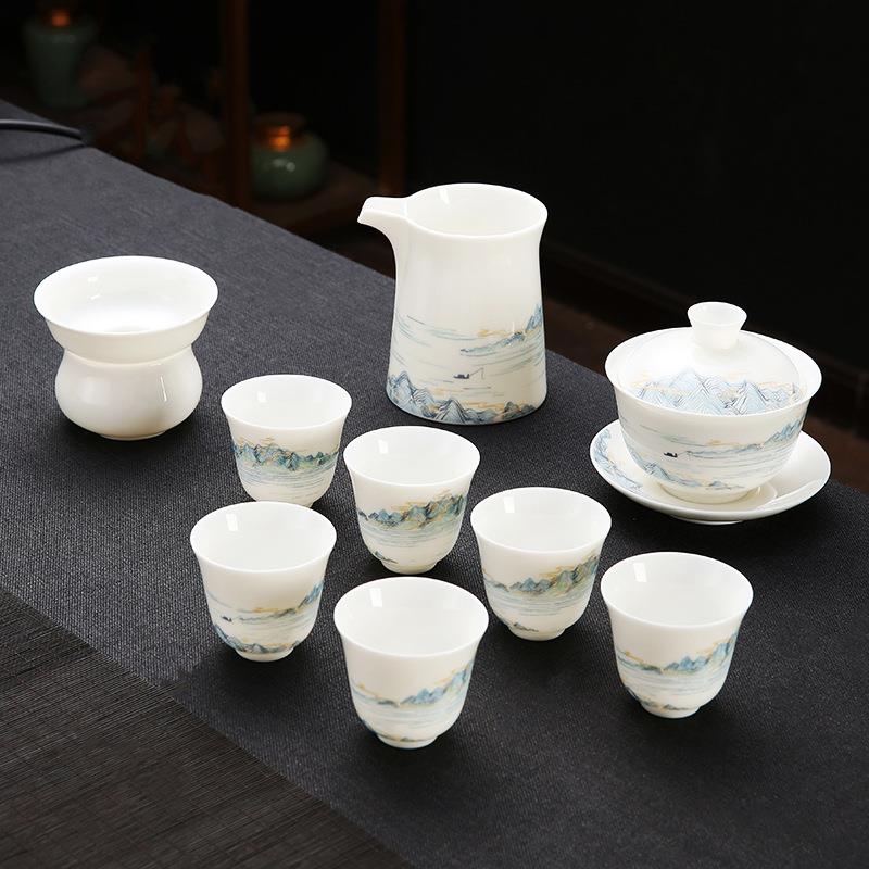 玩物尚置羊脂玉瓷茶具套装家用白瓷泡茶盖碗办公室会客喝茶杯套装