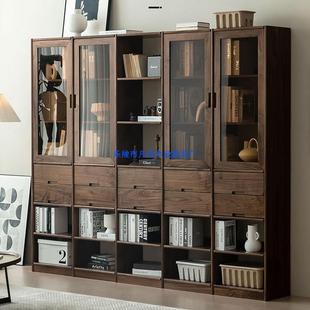 北美黑胡桃木实木书架落地全实木纯实木防尘整墙书柜简约书房家具