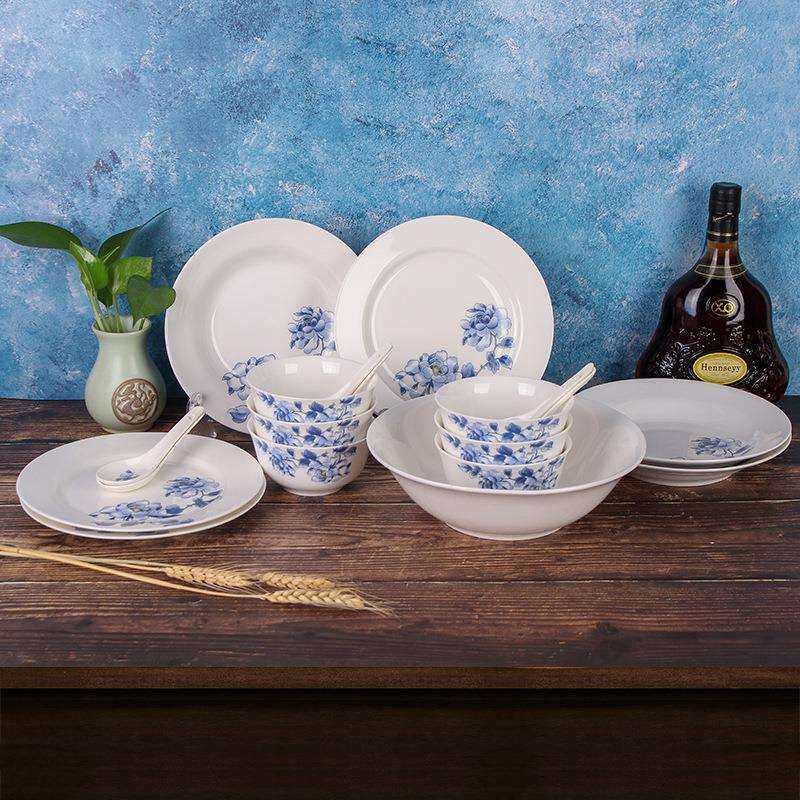 直销骨质瓷青花瓷19头餐具碟碗盘餐具套餐量大从优