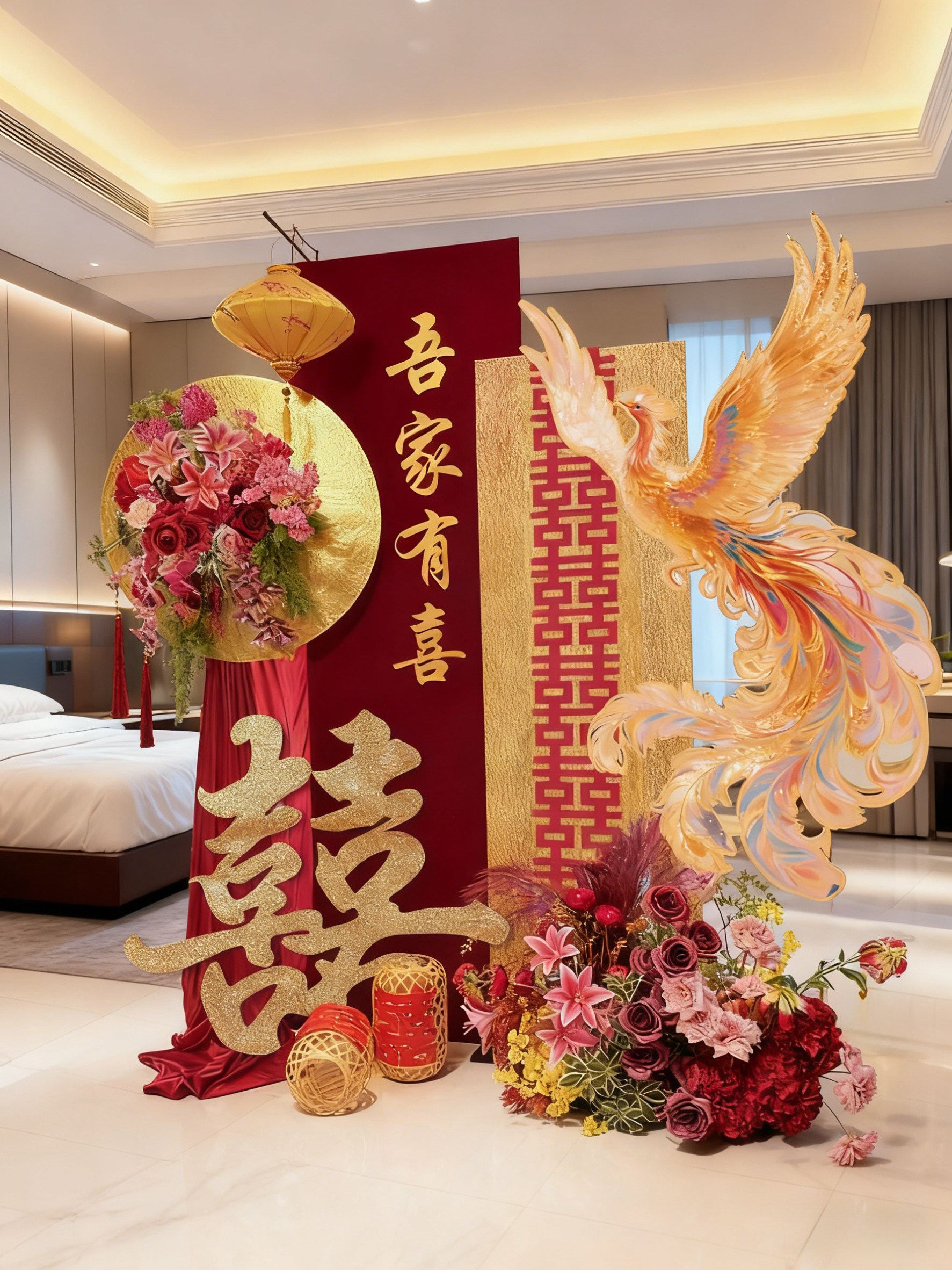订婚迎宾牌板婚宴布置场景KT场景背景迎宾牌新中式婚房布置装饰