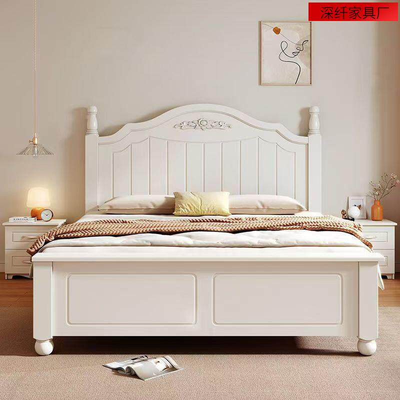 实木床现代简约主卧1米8双人床高端大气奶油风出租房用储物收纳床