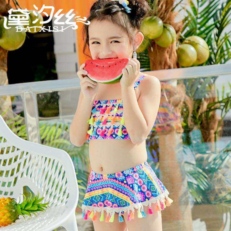 黛汐丝新款儿童泳衣时尚可爱卡通女小童分体裙式两件套泳衣8010