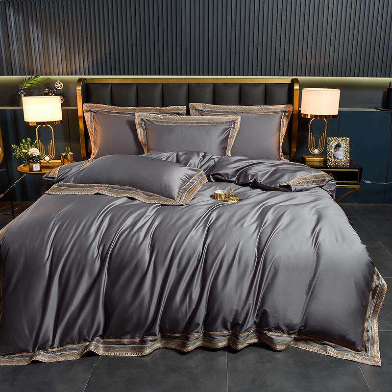 简约刺绣长绒棉床上四件套纯棉贡缎床单被套床上用品全棉南通家纺