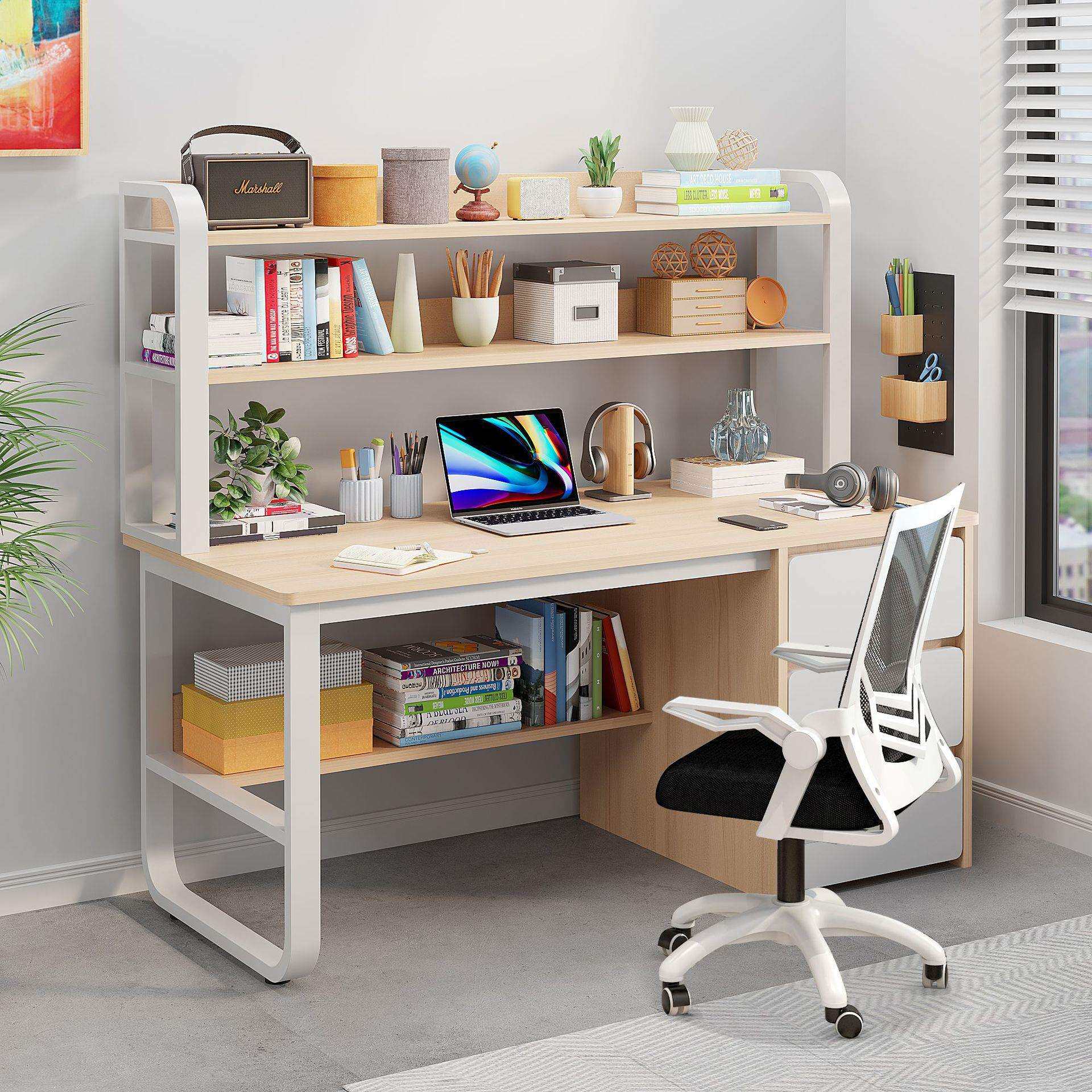 书桌书架一体桌组合家用简约电脑台式桌卧室学习桌学生写字桌子