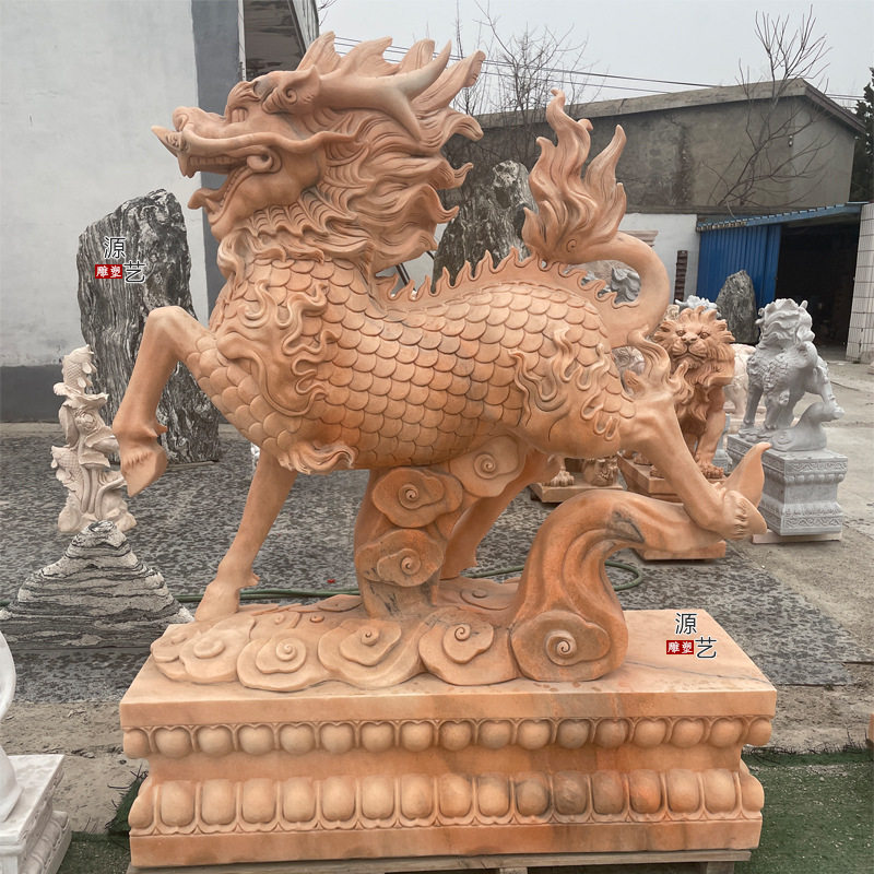 厂家供应石雕麒麟一对青石汉白玉晚霞红貔貅商场酒店庭院门口摆件