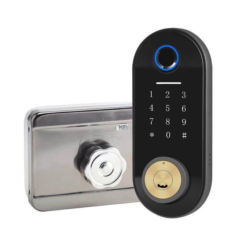 智能家用门禁免布线指纹密码小程序遥控防盗门铁门木门牛头锁