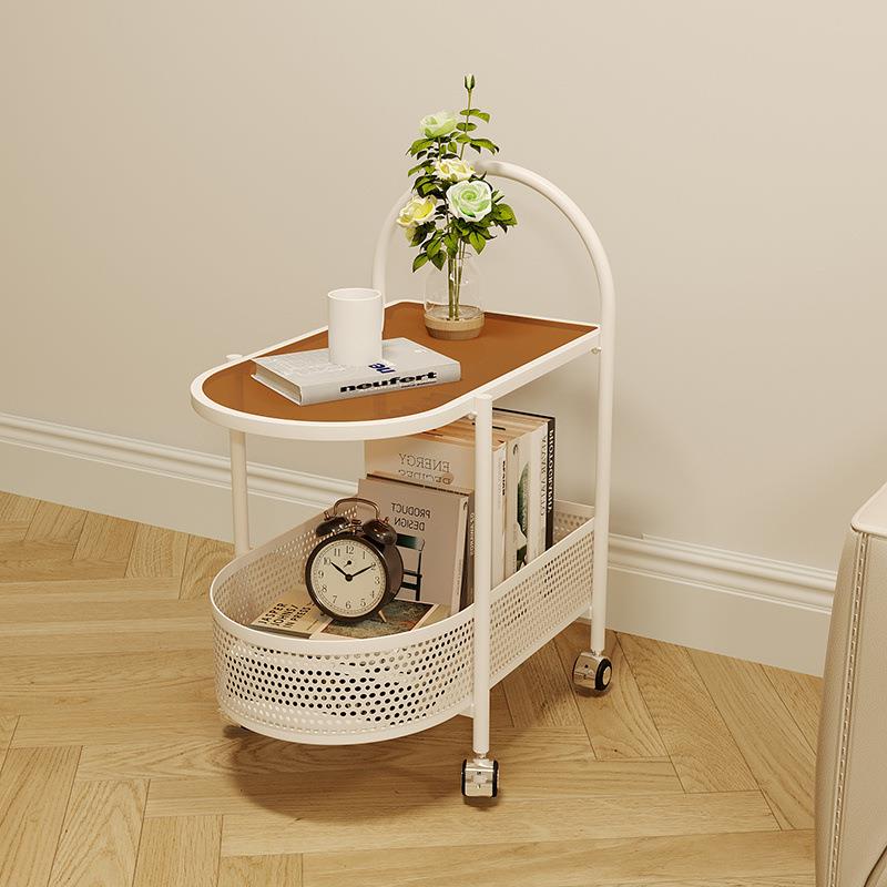 现代简约可移动沙发旁边边几置物架客厅小茶几网红推车玻璃小桌子