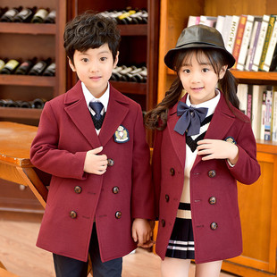 幼儿园园服小学生校服套装 英伦风毛呢子大衣儿童装 班服外套秋冬季